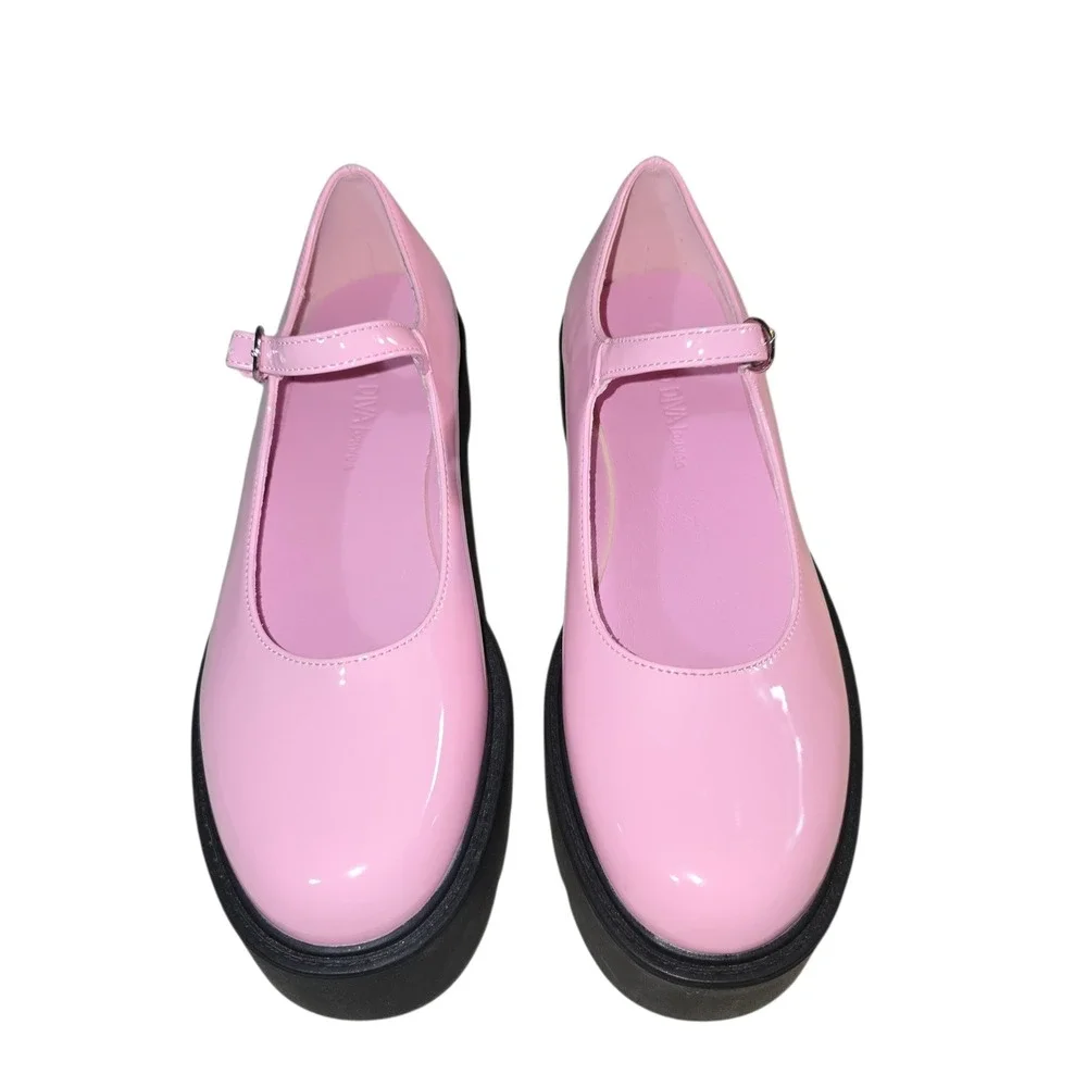 Wild Diva Platform Mary Jane Shoes Pink Patent Chunky Heel Buckle Strap‎ Sz 7.5